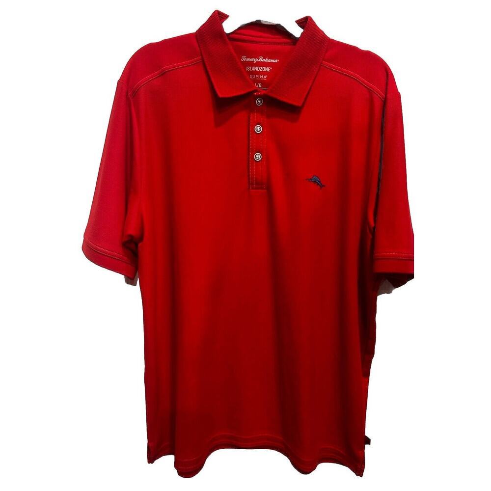 Men’s Tommy Bahama Large Island Zone Polo Shirt Mesh Supima Cotton Red